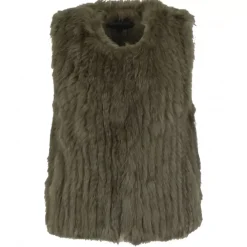 Vests*OAKWOOD Magali Khaki - Real Fur Gilet