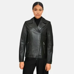 Biker Jackets*OAKWOOD Maranta Black - Asymetrical Jacket In Genuine Leather