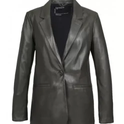 Jackets*OAKWOOD Meg Dark Khaki - Genuine Sheep Leather Blazer