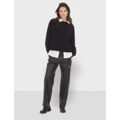 Trousers*OAKWOOD Mila Black - High Waisted Large Trousers In Genuine Leather