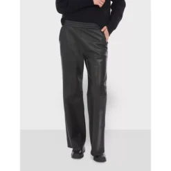 Trousers*OAKWOOD Mila Black - High Waisted Large Trousers In Genuine Leather