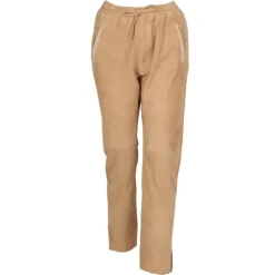 Trousers*OAKWOOD Mouna Beige - Genuine Suede Leather Jogpants