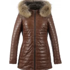 Downjackets*OAKWOOD Popping Cognac -Two-Tone Genuine Leather Long Down Jacket