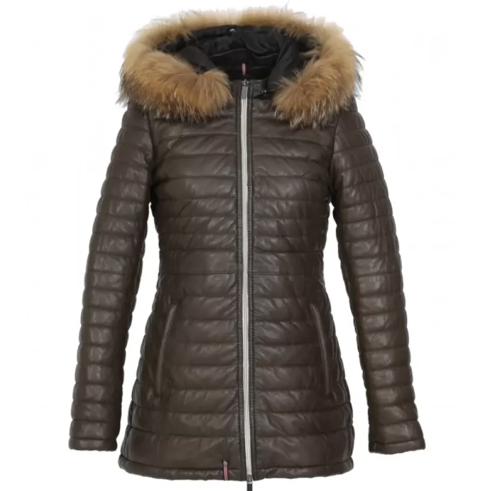 Downjackets*OAKWOOD Poppy Brown - Genuine Leather Long Down Jacket