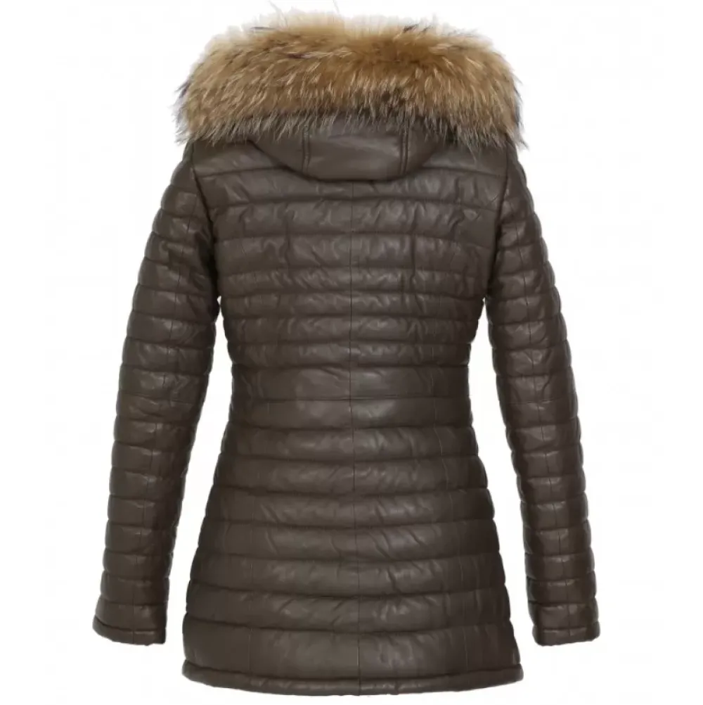 Downjackets*OAKWOOD Poppy Brown - Genuine Leather Long Down Jacket