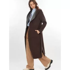 Coats*OAKWOOD Positano Bi Dark Brown/Grey - Long Hooded Wool Coat