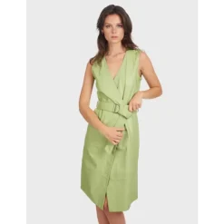 Dresses*OAKWOOD Rebecca Light Green - Genuine Leather Wrap Dress