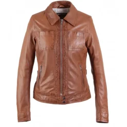 Biker Jackets*OAKWOOD Recital 6 Cognac - Shirt Collar Jacket In Genuine Washed Effect Leather