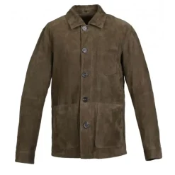 Simple Jackets*OAKWOOD Riccardo Dark Green - Genuine Goat Suede Leather Jacket With Shirt Collar