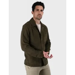 Simple Jackets*OAKWOOD Riccardo Dark Green - Genuine Goat Suede Leather Jacket With Shirt Collar