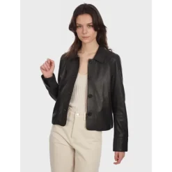 Jackets*OAKWOOD Rosalie Black - Short Genuine Leather Jacket With Shirt Collar