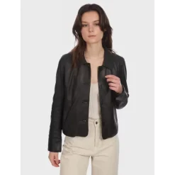 Jackets*OAKWOOD Rosalie Black - Short Genuine Leather Jacket With Shirt Collar