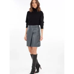 Skirts And Shorts*OAKWOOD Silvia Petrol Blue - Genuine Leather Wraparound Skirt