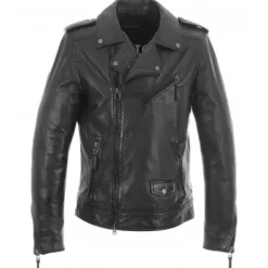 Jackets*OAKWOOD Soldier Black - Genuine Leather Biker Jacket With Asymmetrical Closure And Washed Effect