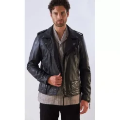 Jackets*OAKWOOD Soldier Black - Genuine Leather Biker Jacket With Asymmetrical Closure And Washed Effect