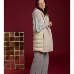 Vests*OAKWOOD Soprano Light Beige - Fake Fur 100% Wool / Padded Nylon Gilet