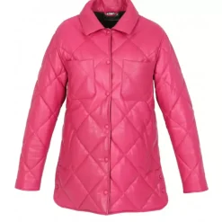 Coats*OAKWOOD Tocade Fushia - Padded Genuine Leather Overshirt