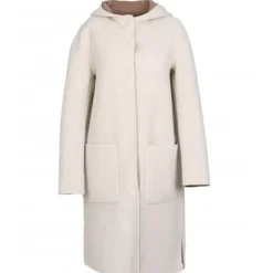 Coats*OAKWOOD University Bi Taupe/Light Grey - Long Reversible Hooded Wool Coat