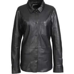 Tops And Shirts*OAKWOOD Valentina Black - Genuine Leather Shirt With Patch Breast Pocket
