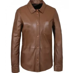 Tops And Shirts*OAKWOOD Valentina Tan - Genuine Leather Shirt With Patch Breast Pocket