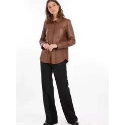 Tops And Shirts*OAKWOOD Valentina Tan - Genuine Leather Shirt With Patch Breast Pocket