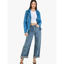 Biker Jackets*OAKWOOD Video Denim - Washed Look Genuine Leather Jacket