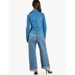 Biker Jackets*OAKWOOD Video Denim - Washed Look Genuine Leather Jacket