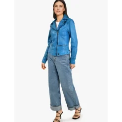 Biker Jackets*OAKWOOD Video Denim - Washed Look Genuine Leather Jacket