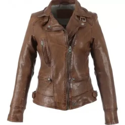 Biker Jackets*OAKWOOD Video Tan - Washed Look Genuine Leather Jacket