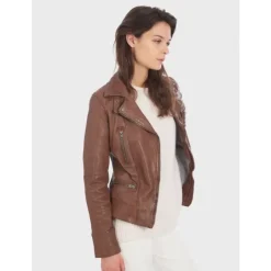 Biker Jackets*OAKWOOD Video Tan - Washed Look Genuine Leather Jacket