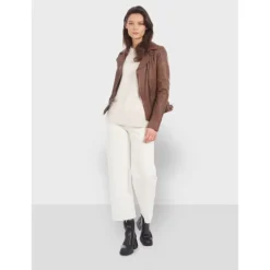 Biker Jackets*OAKWOOD Video Tan - Washed Look Genuine Leather Jacket