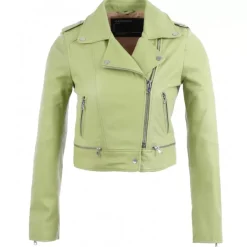Biker Jackets*OAKWOOD Yoko Light Green - Short Genuine Leather Jacket