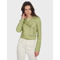 Biker Jackets*OAKWOOD Yoko Light Green - Short Genuine Leather Jacket