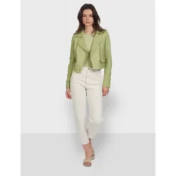 Biker Jackets*OAKWOOD Yoko Light Green - Short Genuine Leather Jacket