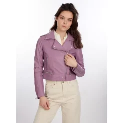 Biker Jackets*OAKWOOD Yoko Lilac - Short Genuine Leather Jacket