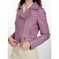 Biker Jackets*OAKWOOD Yoko Lilac - Short Genuine Leather Jacket