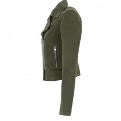 Biker Jackets*OAKWOOD Zulina Dark Khaki - Genuine Goat Suede Cropped Biker Jacket