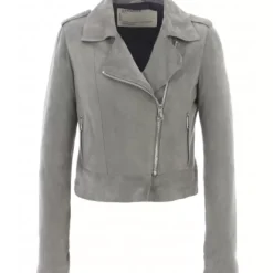 Biker Jackets*OAKWOOD Zulina Grey - Genuine Goat Suede Cropped Biker Jacket