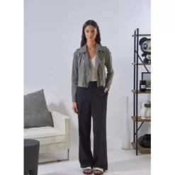 Biker Jackets*OAKWOOD Zulina Grey - Genuine Goat Suede Cropped Biker Jacket