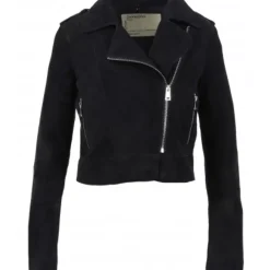 Biker Jackets*OAKWOOD Zulina Navy - Genuine Goat Suede Cropped Biker Jacket